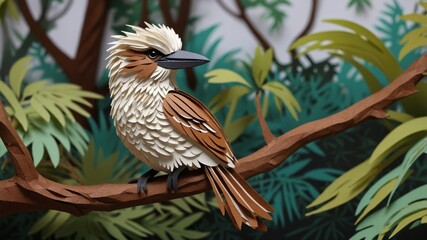 Fluffy kookaburras bird with a brown beak.