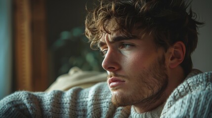 Inner Turmoil - Portrait of a Troubled Young Man Battling Self-Doubt and Mental Health Issues