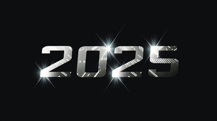 The white number 2025 on a black background in the form of a futuristic font.