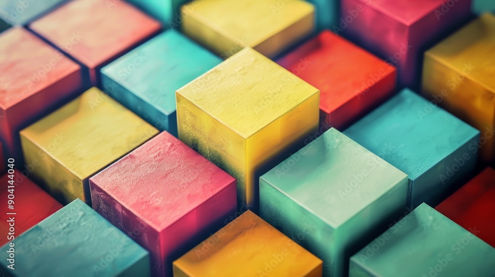 Poster abstract pattern of colorful cubes arranged in a grid.