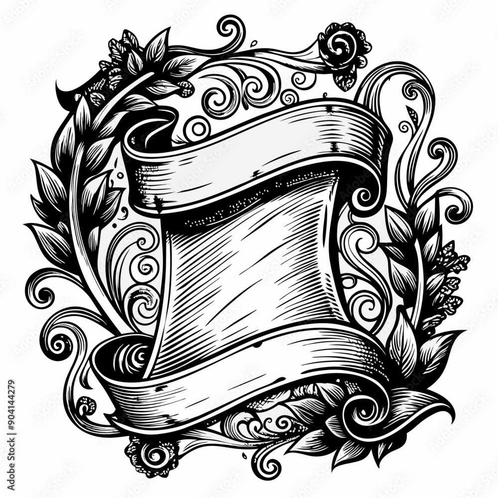 Poster a scroll with a ribbon and leaves