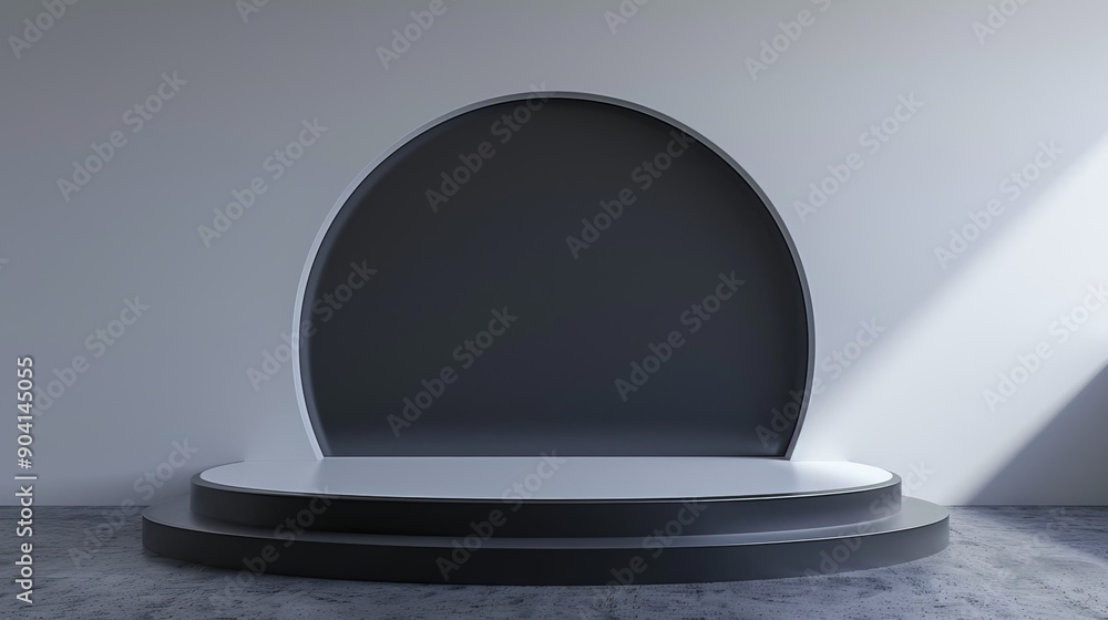 Aufkleber minimalist product display with a circular platform and arched backdrop. perfect for showcasing beau