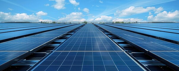 Efficient solar panels on a sunny rooftop, renewable power, top view, modern energy solutions, digital binary as object, vivid, copy space for text