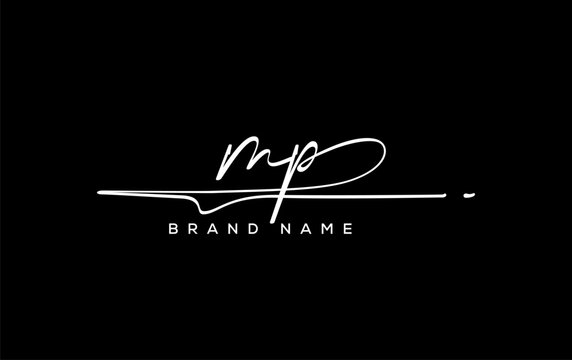 MP letter beauty handwriting vector logo.