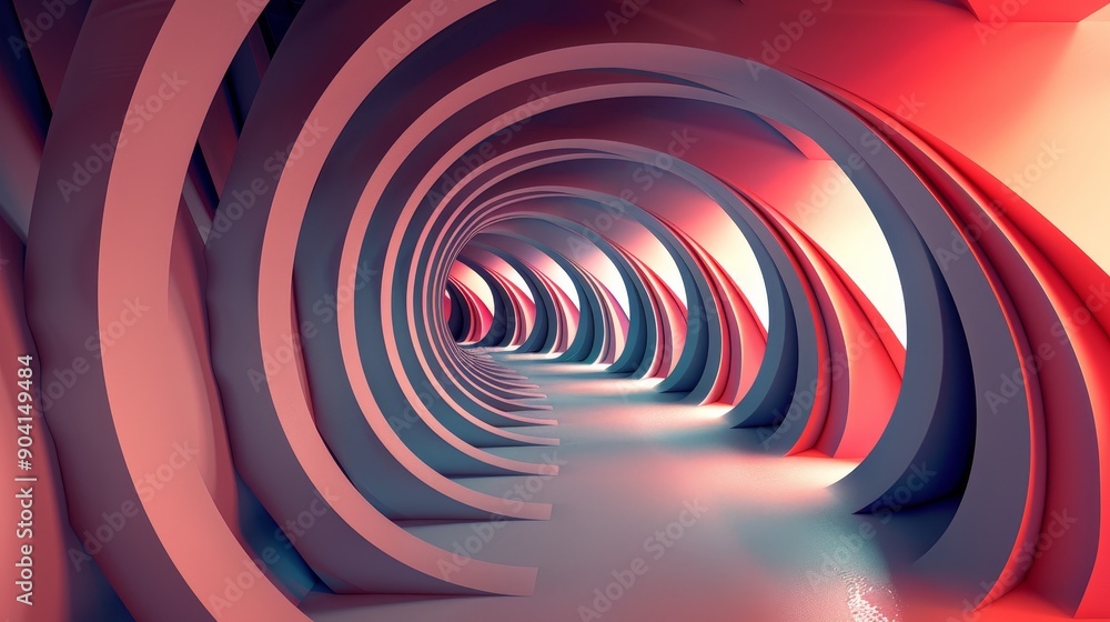 Poster abstract 3d rendering of a spiraling tunnel with vibrant pink and purple hues, creating a sense of d