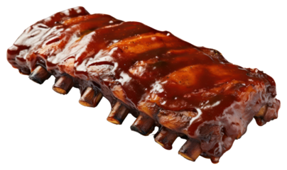PNG Slow cooked racks of pork ribs with a sticky BBQ sauce covering bbq grilling cooking.
