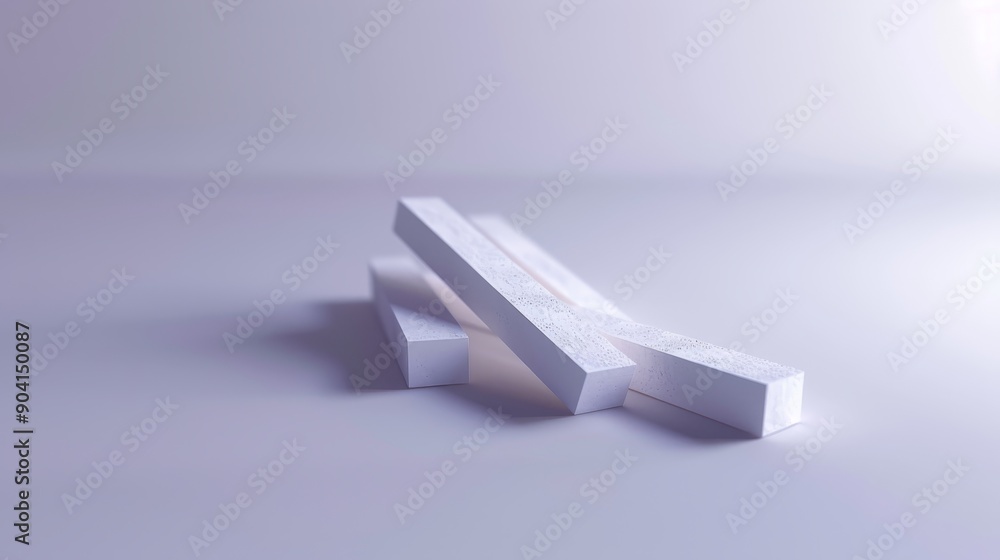 Poster abstract minimalist composition with three white rectangular blocks arranged in a simple geometric p
