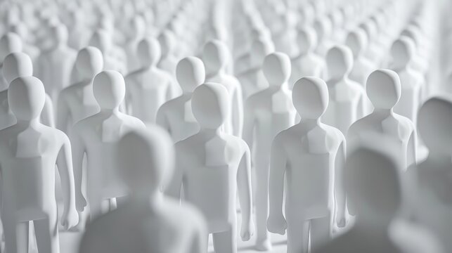 Abstract image of a crowd of white figures, symbolizing unity, anonymity, or a collective.