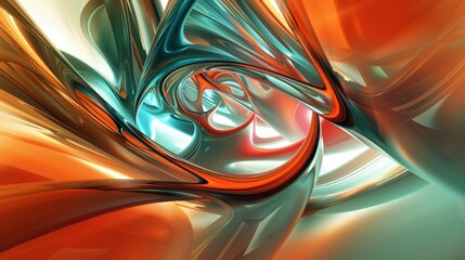 Abstract swirling digital art in shades of orange, teal, and gold.