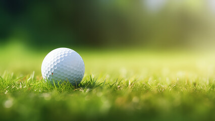 Golf ball on green grass with blur background