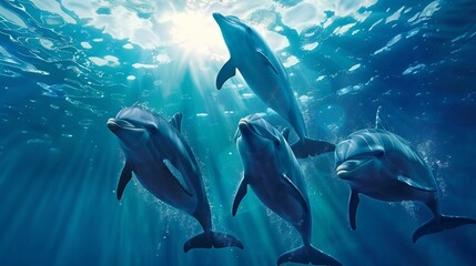Fototapeta premium Dolphins Swimming in the Sunlight