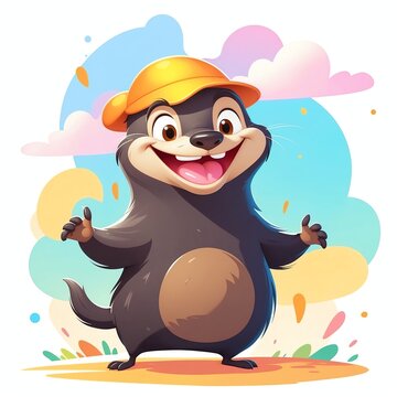 Mole Smiling Happy Cartoon Clipart Illustration On Plain White Background