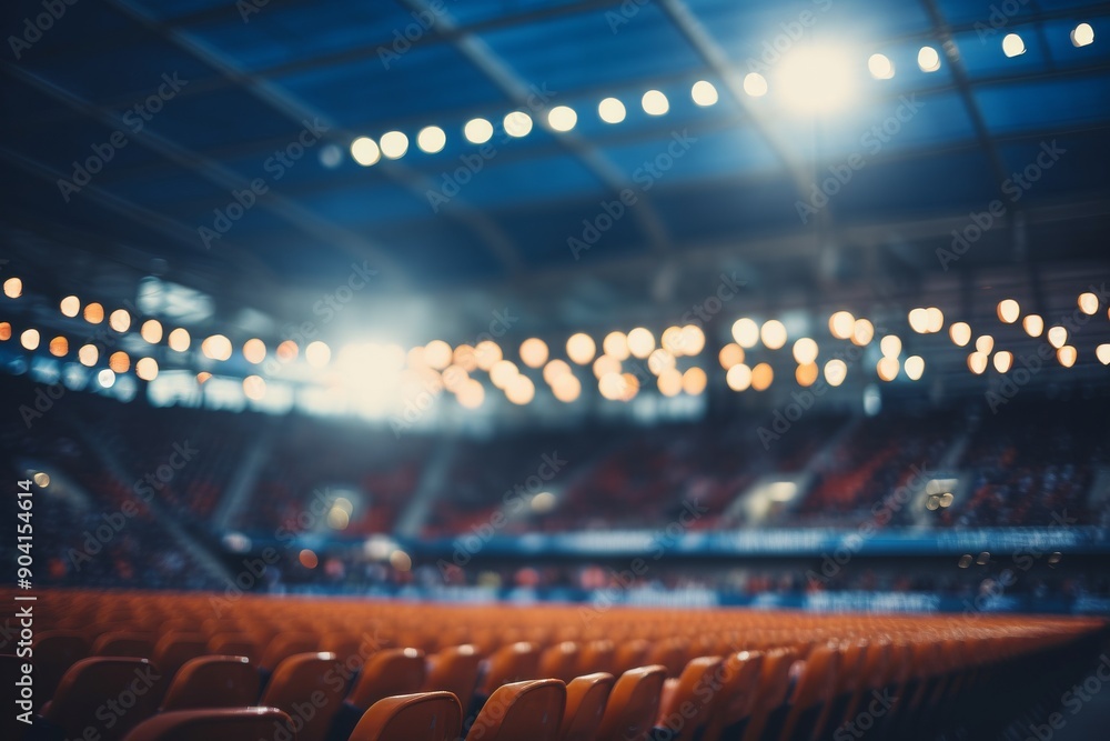Aufkleber an open stadium features rows of seats illuminated by soft lights, creating a tranquil atmosphere in