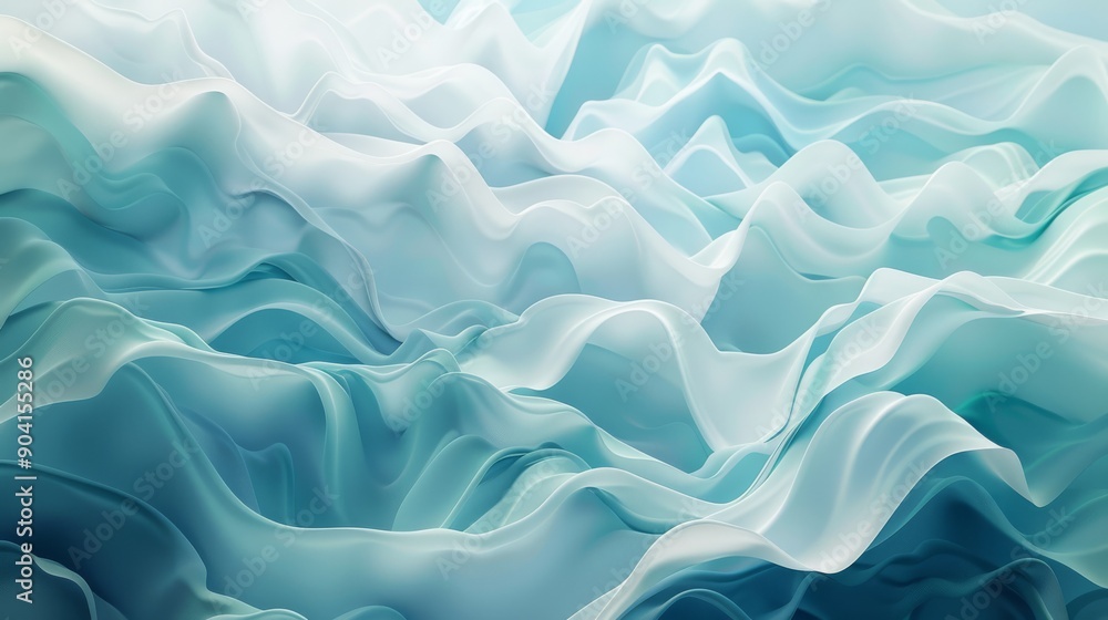 Poster a mesmerizing abstract 3d art showcases fluid blue and green waves, creating a captivating and seren