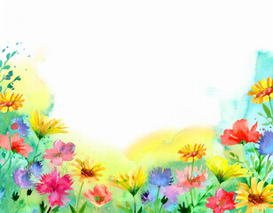 Obraz premium Bright Summer Floral Art Illustration Flowers Background with Copy Space for Advertising Text