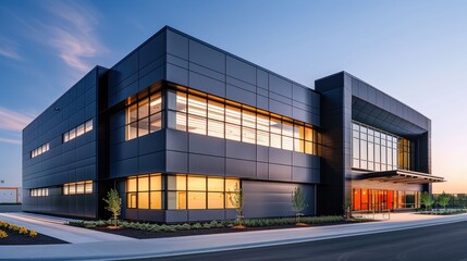 Modern Commercial Building at Sunset. Generative ai