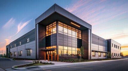 Obraz premium Modern Commercial Building at Sunset. Generative ai