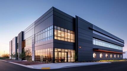 Fototapeta premium Modern Commercial Building at Sunset. Generative ai