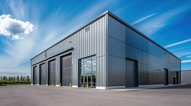 Modern Industrial Warehouse at Sunrise. Generative ai