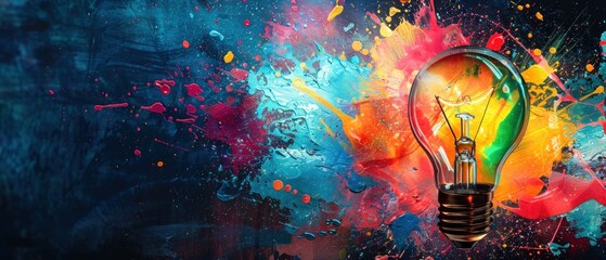 Exploding Light Bulb with Colorful Paint Splash. Generative ai