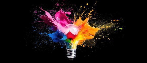 Creative Light Bulb with Colorful Paint Splash. Generative ai