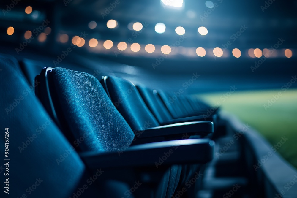 Aufkleber rows of empty seats in a stadium illuminated by distant lights create a calm and quiet ambiance at n
