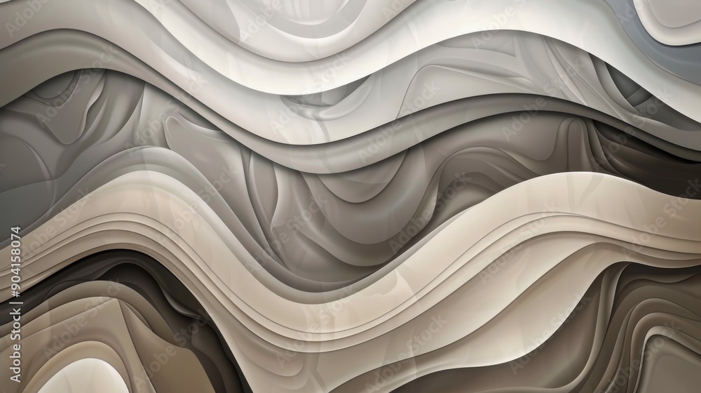 Poster abstract flowing gray and white background with smooth wavy lines, abstract gray background