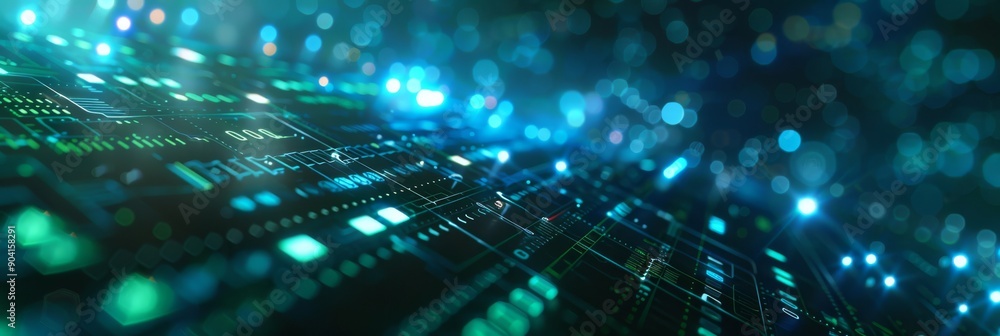 Aufkleber abstract image of a futuristic digital data network with green and blue lights, symbolizing technolo