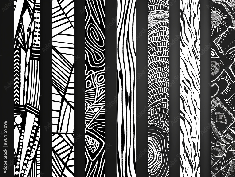 Poster hand-drawn subtle abstract patterns for bold wristbands with high contrast
