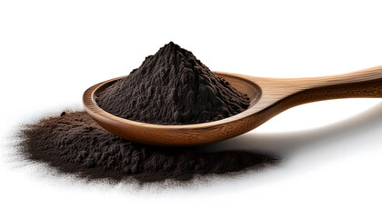  Black Maca Powder in Wooden Spoon- Black maca organic powder in a wooden spoon isolated on _1(22)