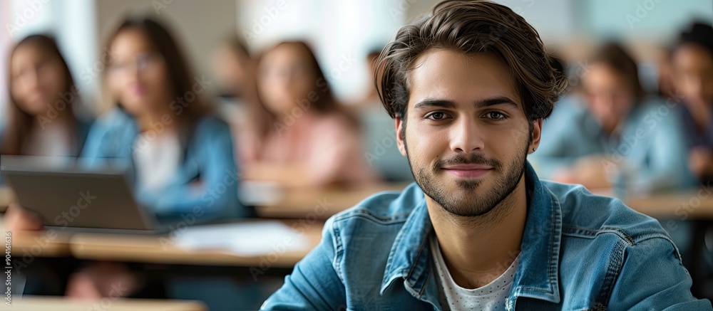Poster it student showcasing a cheerful demeanor in the classroom with copy space image available