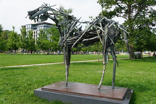 Minneapolis, Minnesota, U.S - July 9, 2024 - The bronze horse sculpture titled Woodrow, designed by Deborah Butterfield
