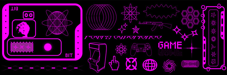 Retro futuristic, vaporware, design, black, vector, lights, bright, illuminated, retro futuristic, vaporware, y2k, abstract, symbol and objects, technology, 