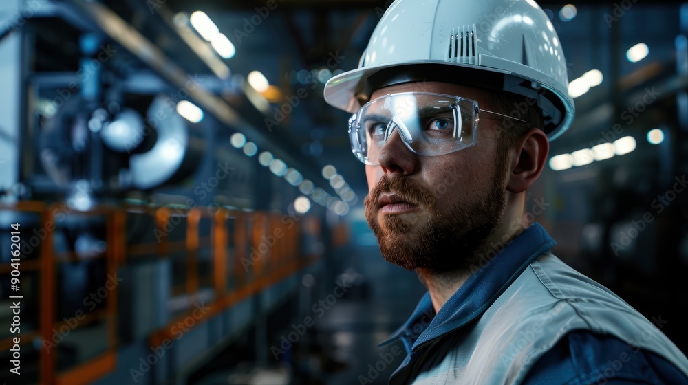 Poster portrait of a maintenance engineer using advanced technology to optimize factory operations. generat