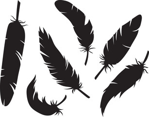 Set of vector feather silhouettes