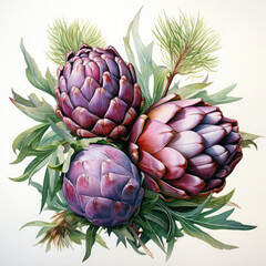 Obraz premium Watercolor Artichoke Illustration, Generative Ai