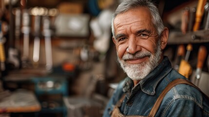 Portrait of a smiling middle aged male worker in tool shop