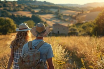 Tourists exploring French countryside, travel, nature