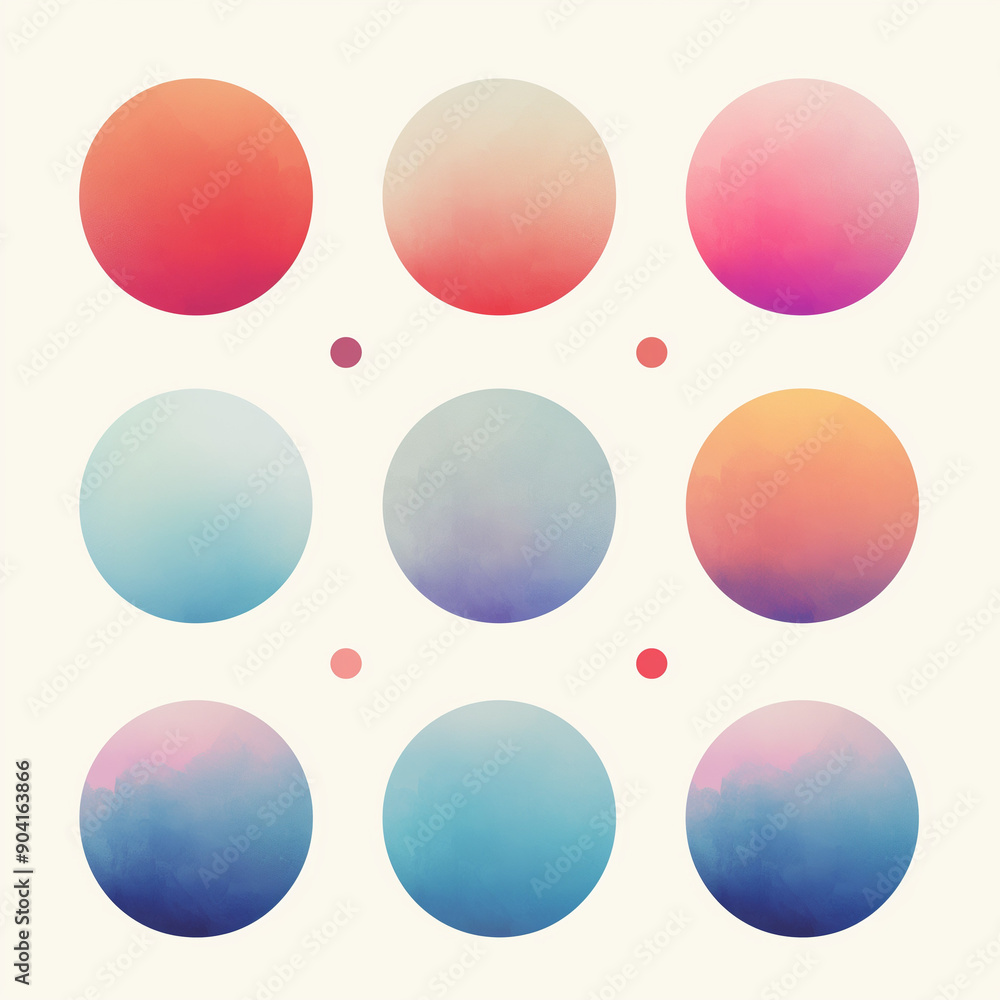 Poster modern gradient pack in scandinavian-inspired colors featuring a variety of circle patterns