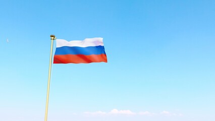 Russian flag waving in beautiful sky. Flag of Russian waving in the wind, sky and sun background. Russia Flag. UHD. 