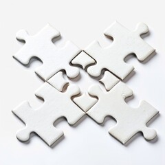 Fototapeta premium medium shot of four pieces of puzzle, isolated on a white background, bright and vivid tonality 