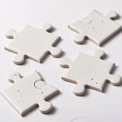 Fototapeta premium medium shot of four pieces of puzzle, isolated on a white background, bright and vivid tonality 