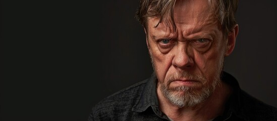 Obraz premium A middle aged man handsome yet visibly upset shows a mix of anger annoyance and frustration in a copy space image