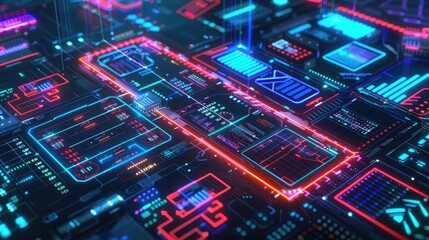 Fototapeta premium Business losses, holographic price drop, futuristic economic downturn, neon digital interface