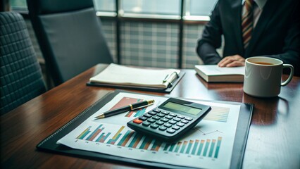 A calculator placed on paper in the office is used for financial calculations.