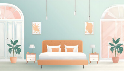 Abstract Watercolor vintage bedroom, no text, copy space on digital art concept, Generative AI.