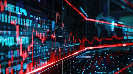 Fototapeta premium Holographic price plummet, virtual business crisis, futuristic economic impact, dark design
