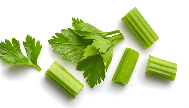  Chopped Celery Leaves- Chopped fresh green celery leaves isolated on white background and t_1(61)