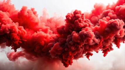 Fototapeta premium A billowing cloud of vibrant red smoke against a white backdrop