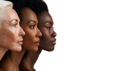 Multicultural diverse women with different nationalities and cultures, side view, isolated on transparent background